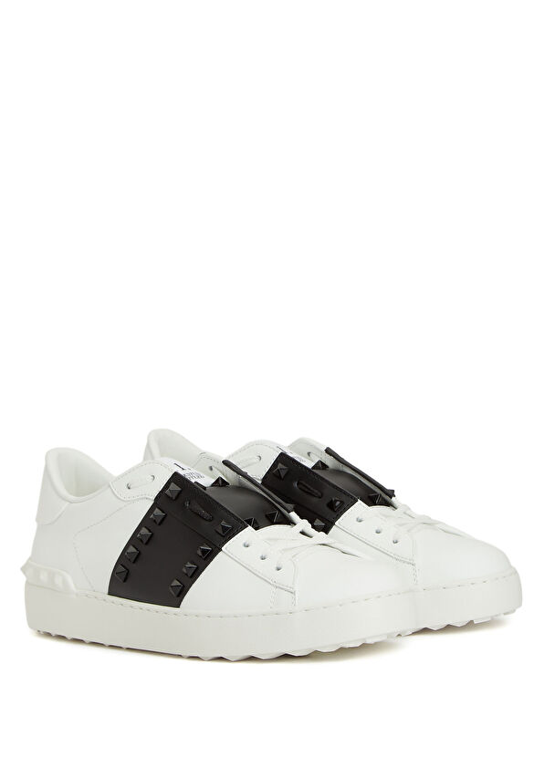 Open Siyah Beyaz Kadın Deri Sneaker - Görsel 4