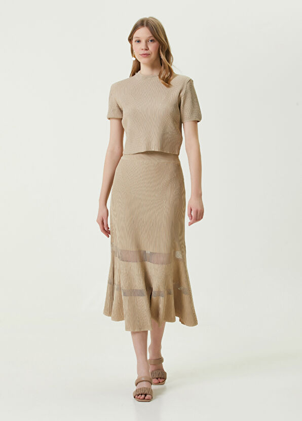 Beymen Club Bej Transparan Detaylı Midi Triko Etek - 1