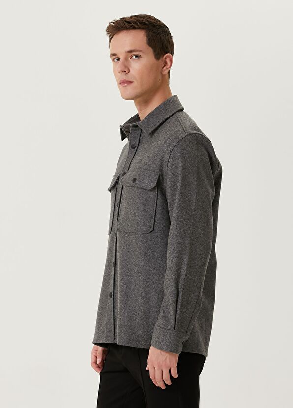Beymen Club Antrasit İnce Kaşe Yün Dış Gömlek - 4