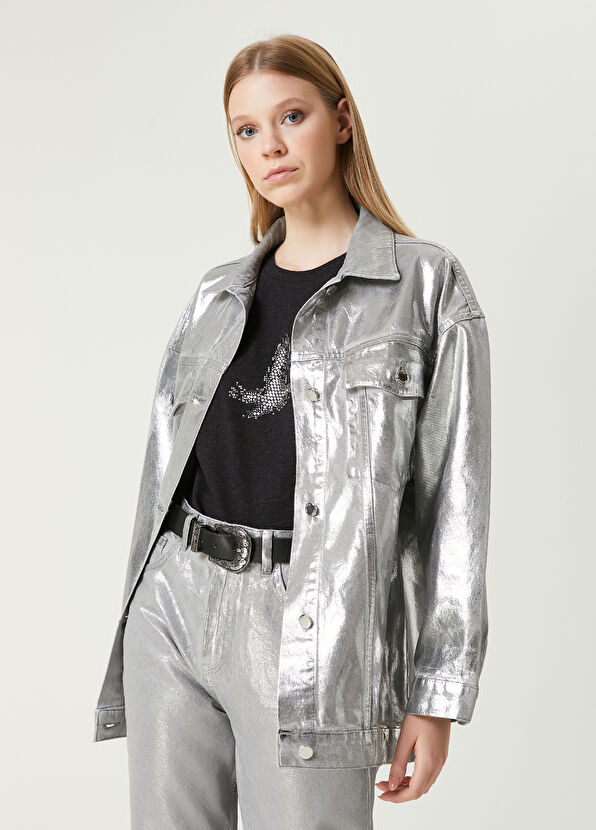 Beymen Club Silver Varaklı Oversize Denim Ceket - 1