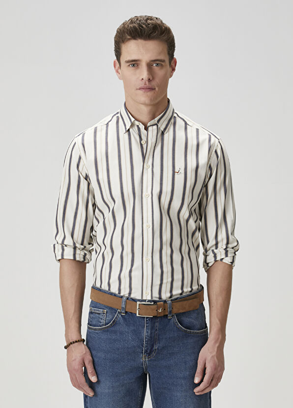 Beymen Club Slim Fit Beyaz Çizgili Gömlek - 2