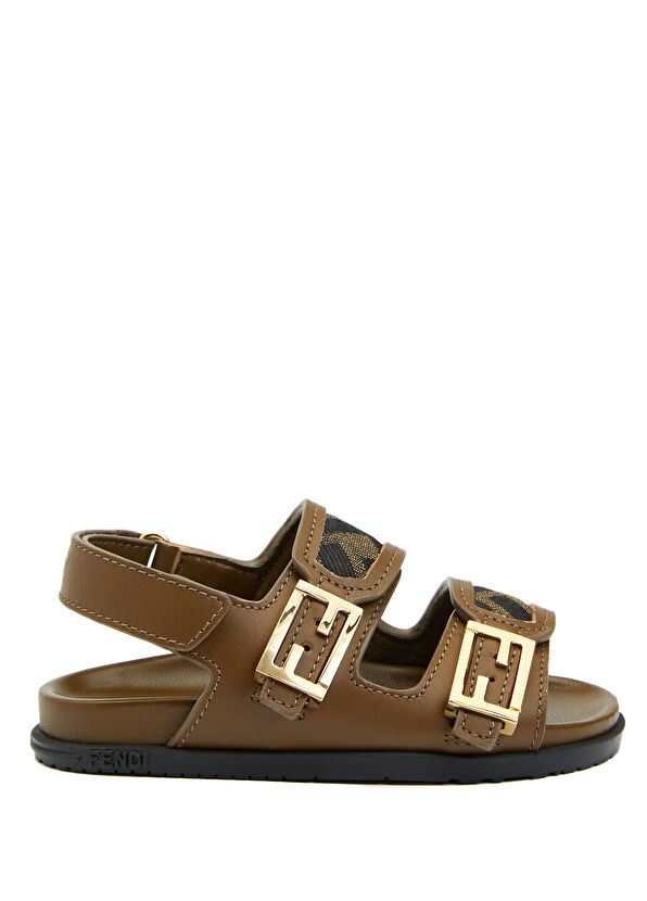 Fendi Brown Logo Detailed Kids Leather Sandals - 1