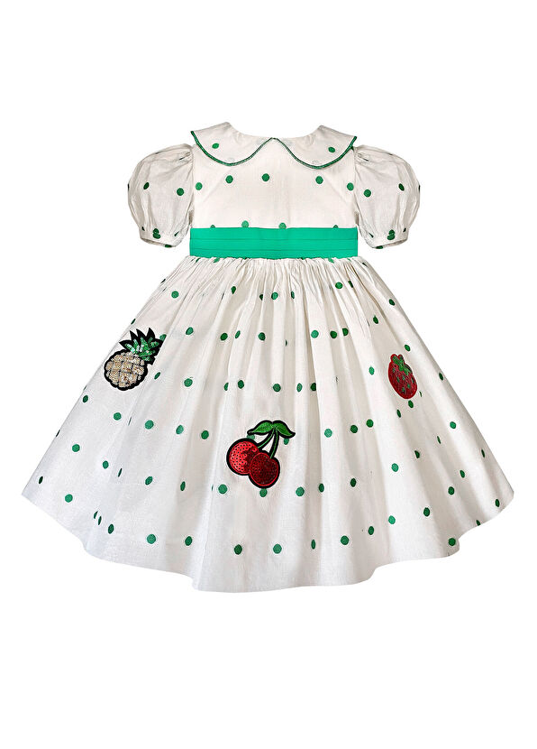 Lullmom Ekru Puanlı Kısa Kollu Kız Çocuk Elbise - 1