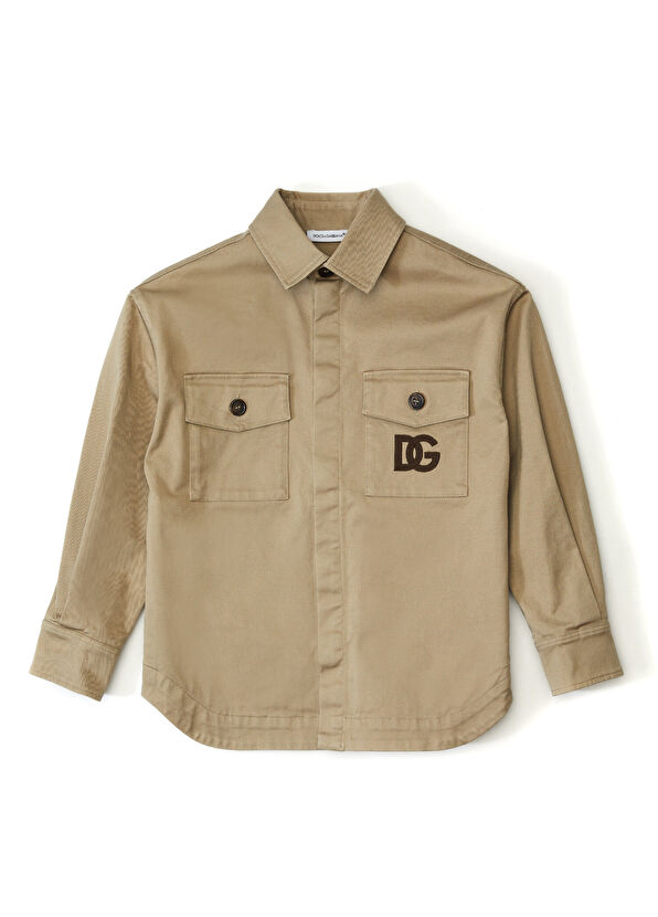 Dolce&Gabbana Bej Logo Detaylı Erkek Çocuk Gömlek - 1
