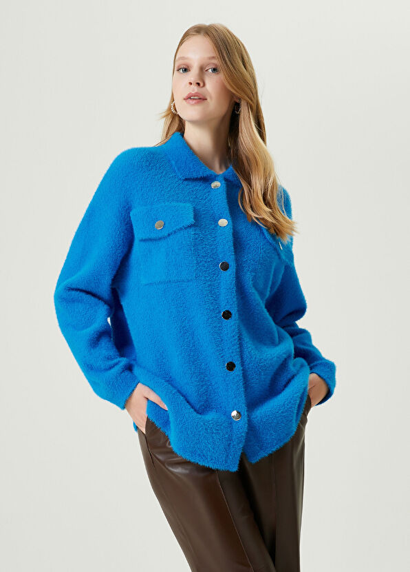 Beymen Club Mavi Gömlek Formlu Tüylü Hırka - 3