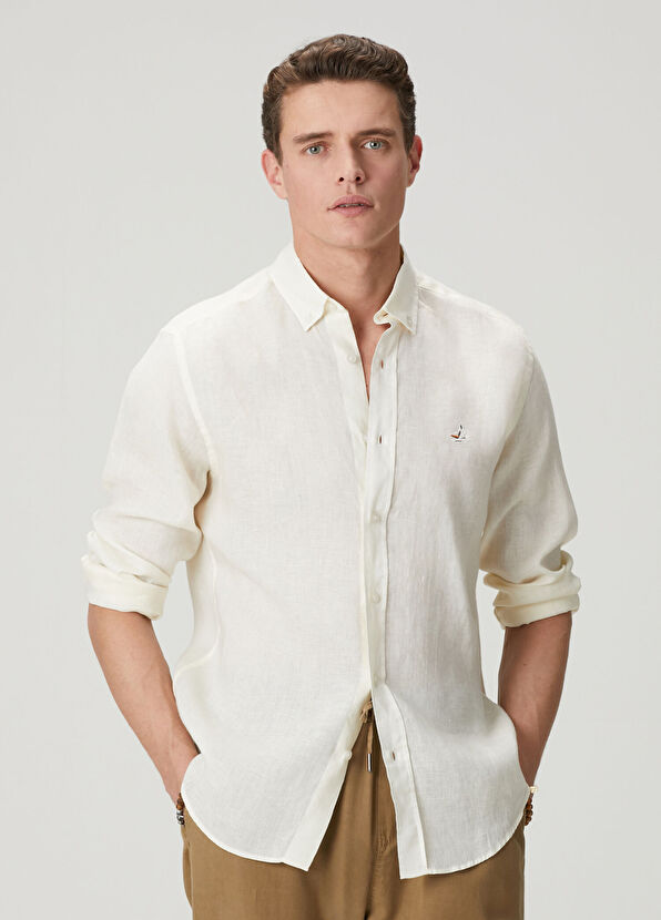 Beymen Club Comfort Fit Cream Linen Shirt - 1