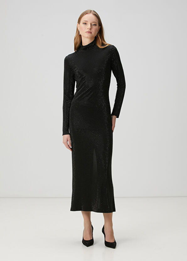 Beymen Club Siyah Taşlı Midi Kokteyl Elbise - 3