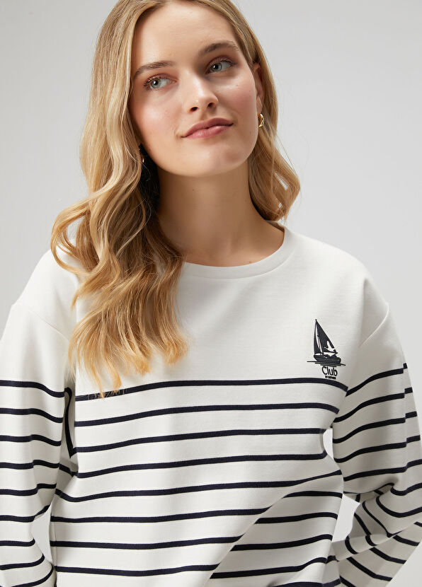 Beymen Club Lacivert Beyaz Baskılı Çizgili Sweatshirt - 2
