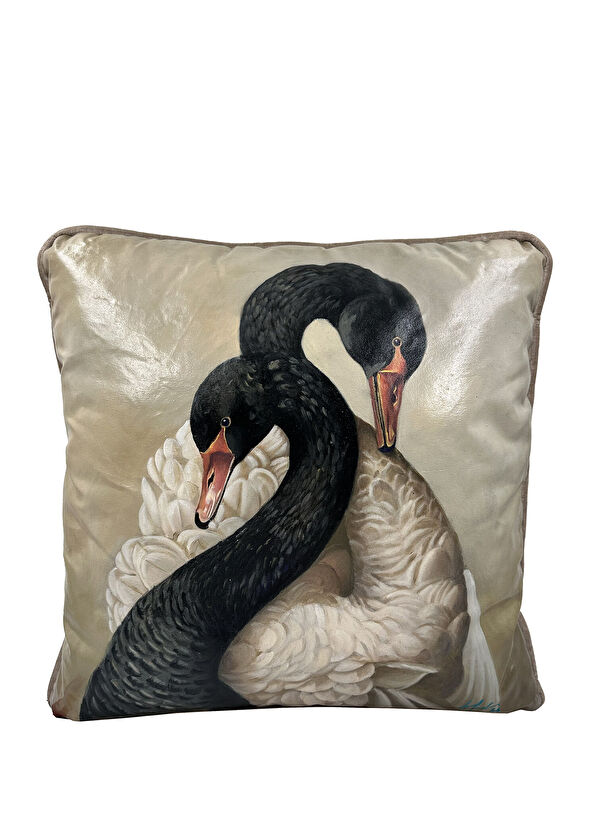 Elif Erdem Dark Love Patterned Linen Decorative Throw Pillow 45 x 45 cm - 1