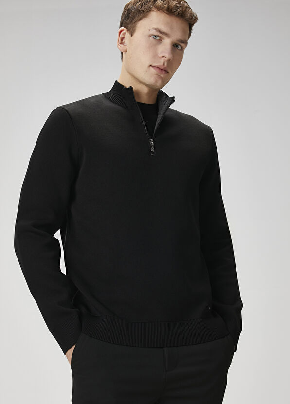 Beymen Club Black Collar Zippered Sweater - 2
