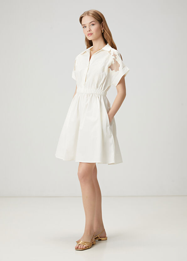 Beymen Club Off-White Embroidered Mini Shirt Dress - 3