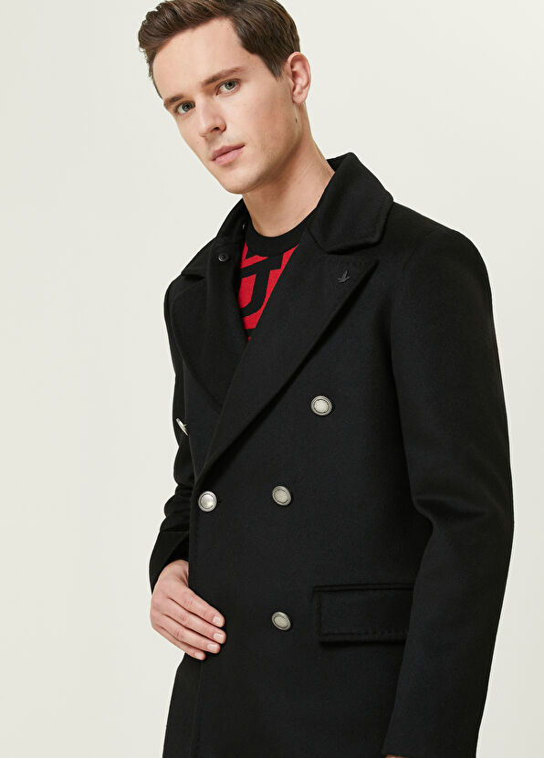 Beymen Club Siyah Kruvaze Yün Kaşe Palto - 2