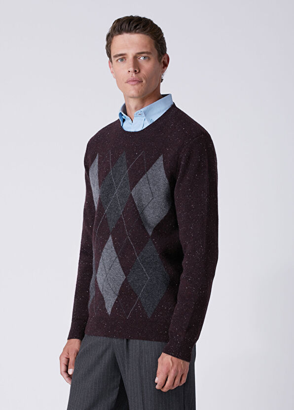 Beymen Club Plum Diamond Patterned Wool Sweater - 4