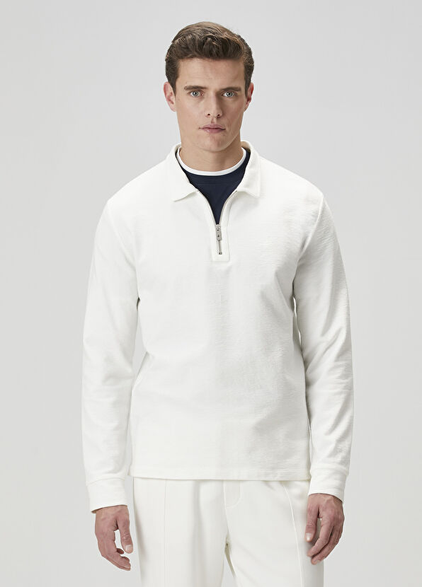 Beymen Club Kırık Beyaz Polo Yaka Sweatshirt - 2