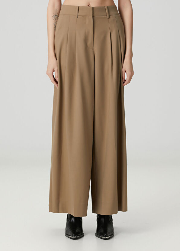 AllSaints Poppy Camel Wide Leg Yün Pantolon - 2