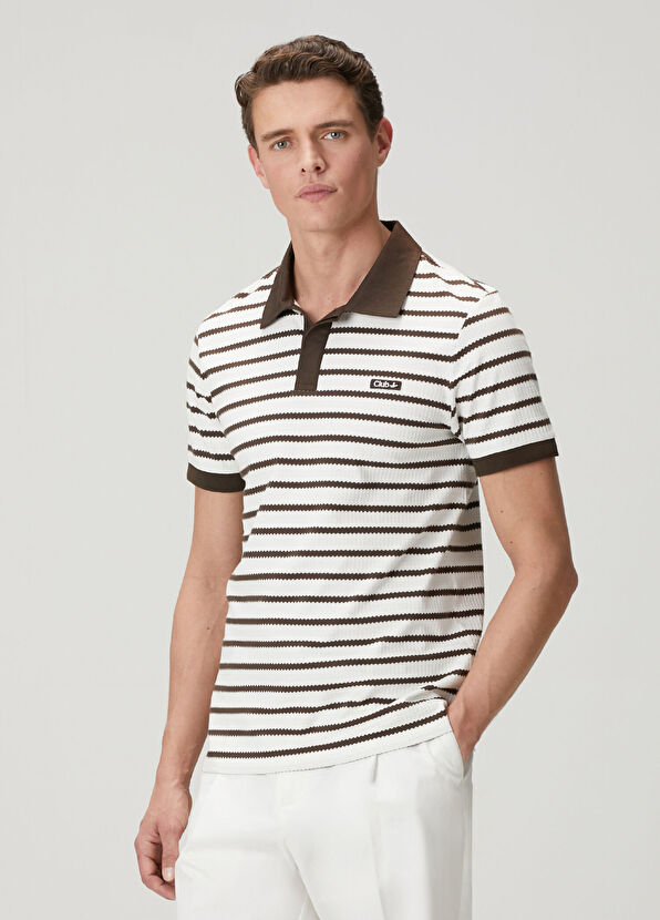 Beymen Club Off White Zigzag Striped Polo T-Shirt - 2