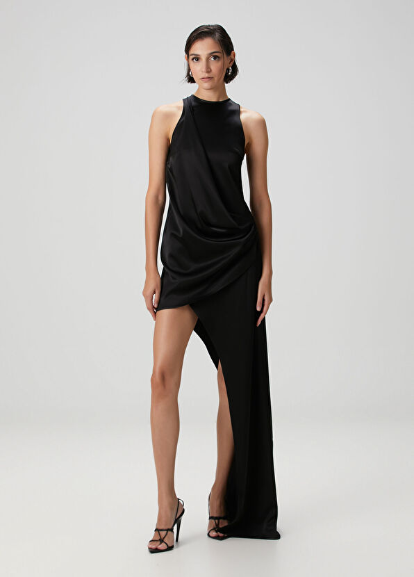 Siyah Mini Saten Abiye Elbise - Görsel 2