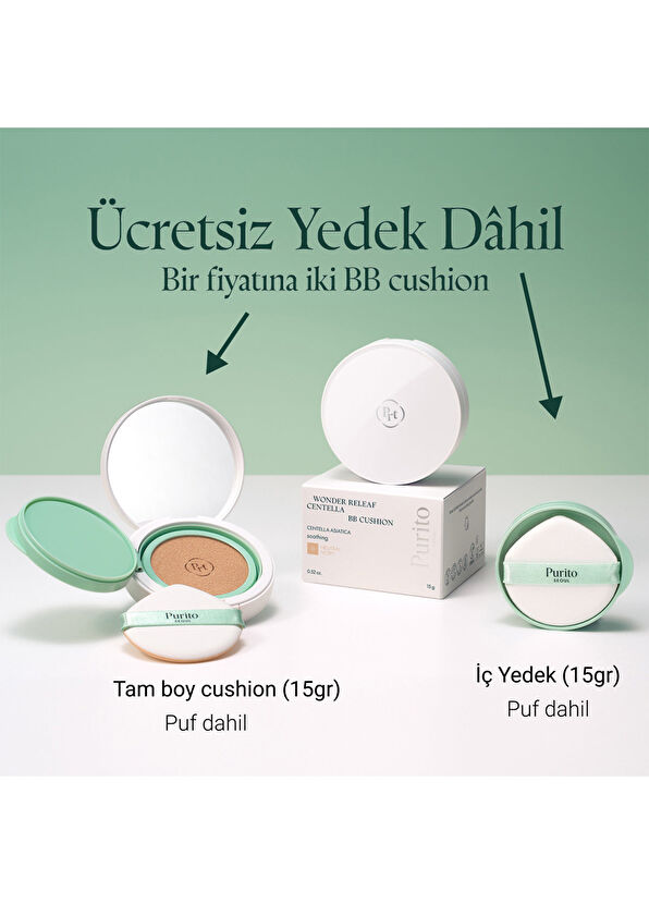 Purito Wonder Releaf Centella BB Cushion SPF 30+ PA+++ Leke ve Gözenek Kapatıcı Mavi Işık ve UV Korumalı BB Krem 15 gr + 15 İç Yedek - 2