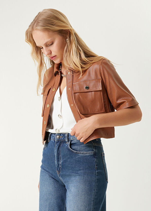 Beymen Club Camel Short Sleeve Leather Jacket - 4