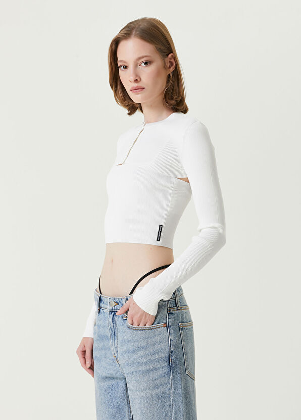 Alexander Wang Beyaz Kesim Detaylı Crop Triko - 1