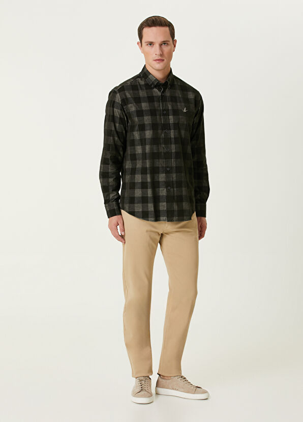 Beymen Club Haki Kare Desenli Kadife Gömlek - 3