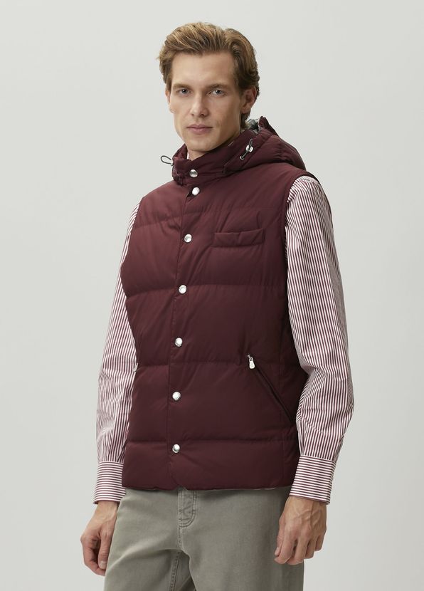 Brunello Cucinelli Burgundy Hooded Puff Vest - 3