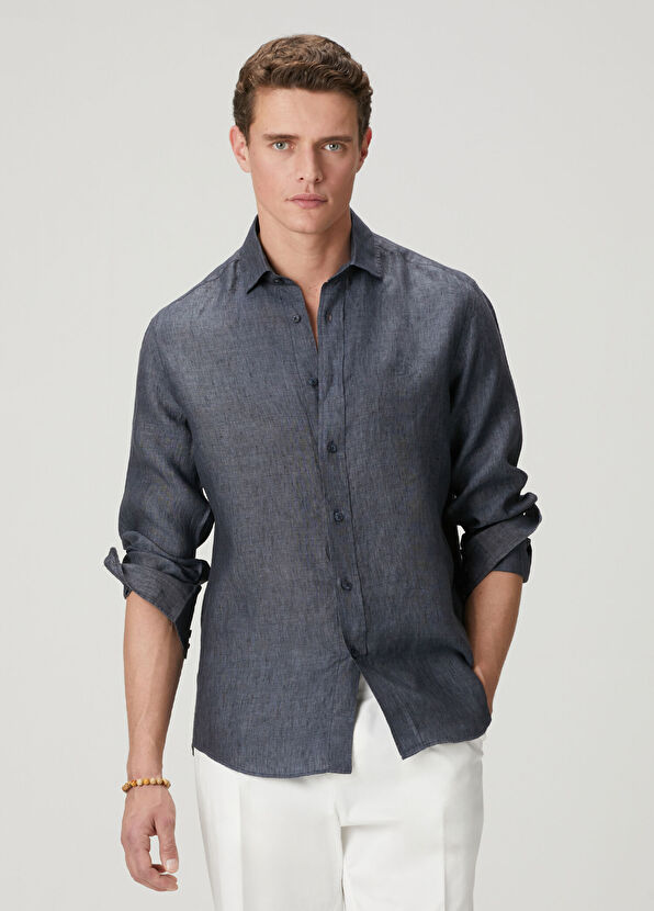 Beymen Club Comfort Fit Italian Collar Delave Linen Shirt - 2