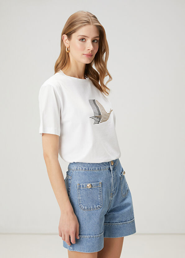 Beymen Club Kırık Beyaz Logo Detaylı T-shirt - 3