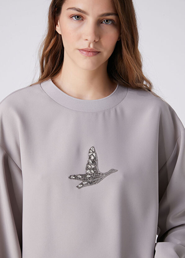 Beymen Club Grey Embroidered Logo Crepe Blouse - 2