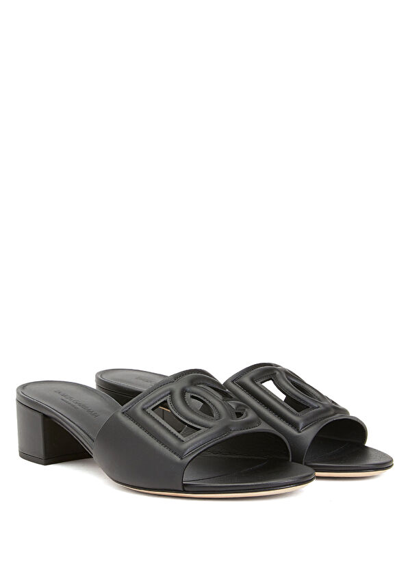 Siyah Logo Detaylı Kadın Deri Terlik - Görsel 3