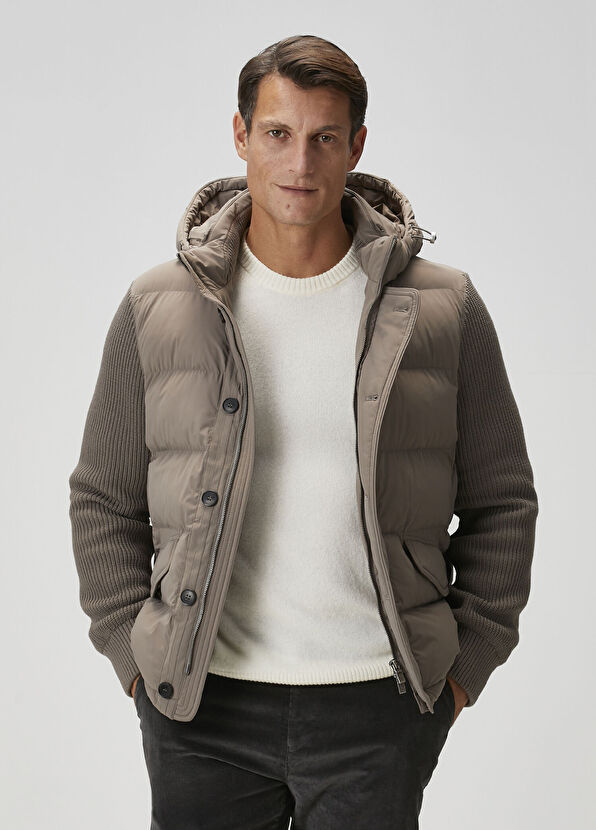 Beymen Collection Taupe Hooded Quilted Jacket - 1