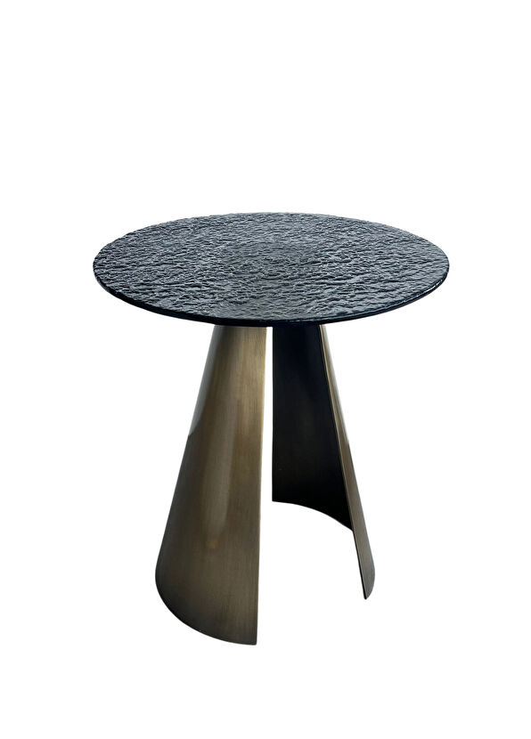 Lucenti Design Herse Yellow Tumbled Metal Foot Side Table with Smoked Glass Top - 2