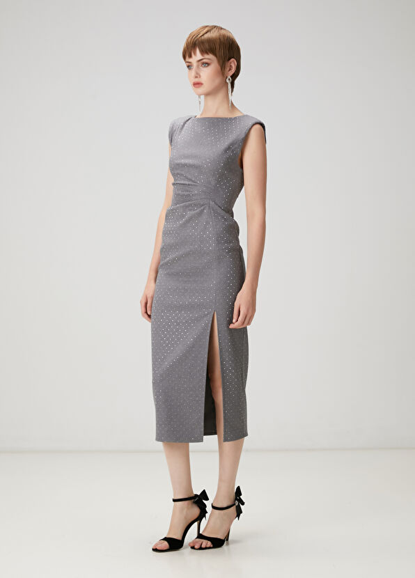 Beymen Club Grey Embellished Midi Dress - 2