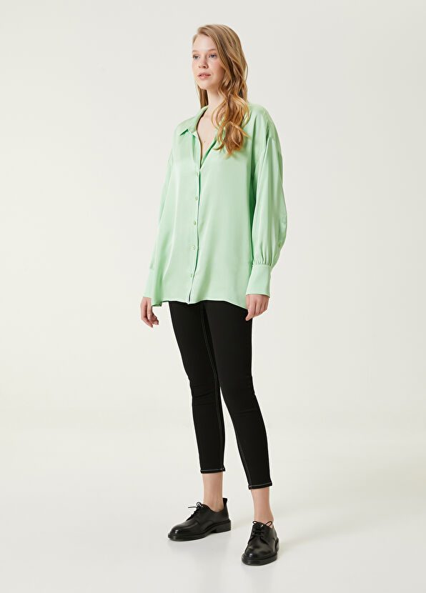 Beymen Club Light Green Loose Satin Shirt - 2