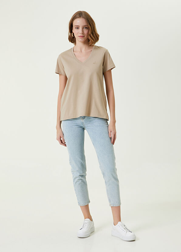 Beymen Club Taupe Logo Embroidered T-Shirt - 2