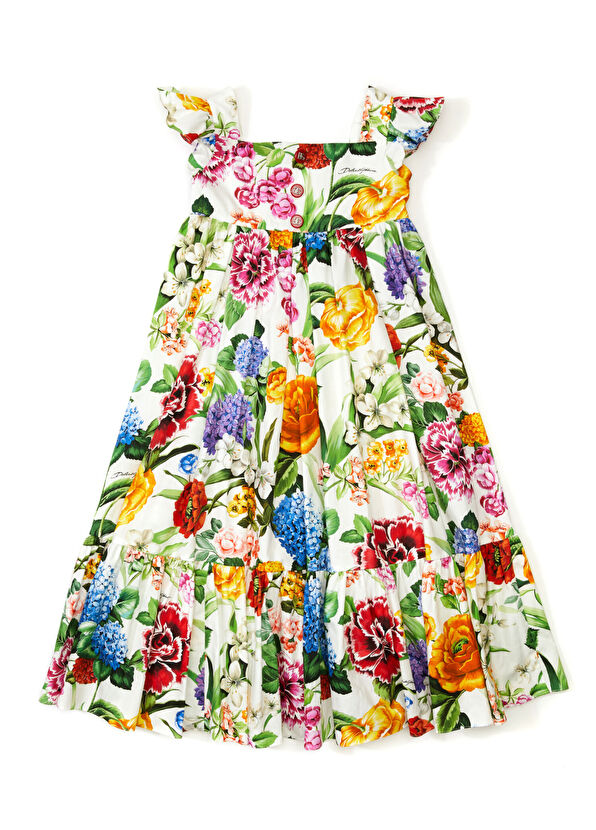 Dolce&Gabbana Çiçek Desenli Pileli Kız Çocuk Elbise - 1