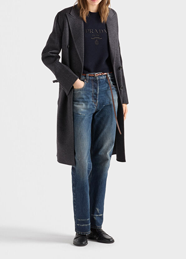 Mavi Yün ve Kaşmir Bisiklet Yaka Kısa Kollu Kadın Kazak - Görsel 3