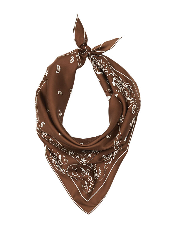 Beymen Club Kahverengi Şal Desenli İpek Eşarp - 1