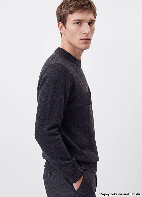 Beymen Club Anthracite Goose Logo Ribbed Sweater - 1