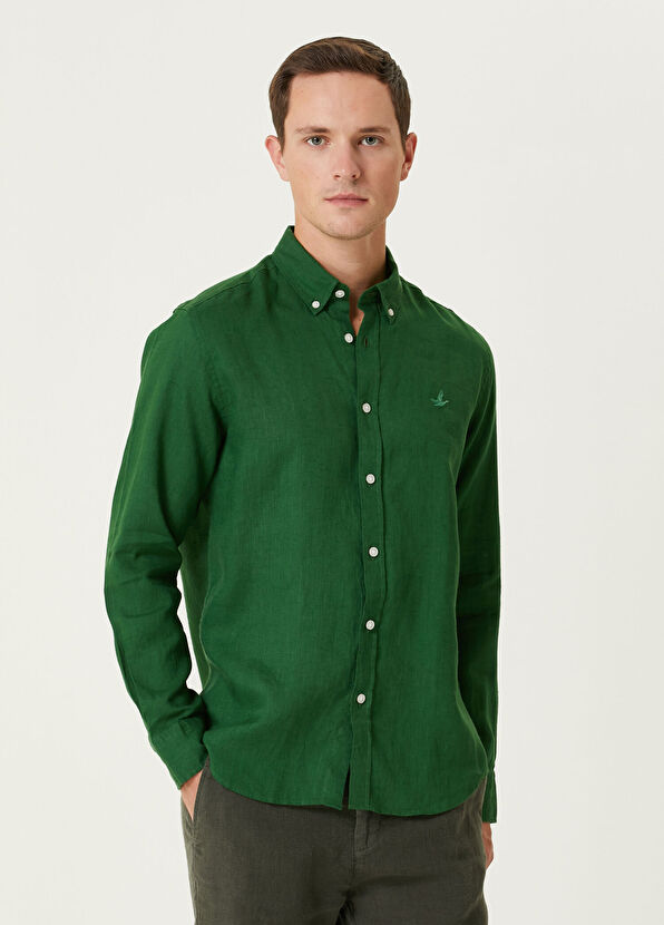 Beymen Club Comfort Fit Green Linen Shirt - 1
