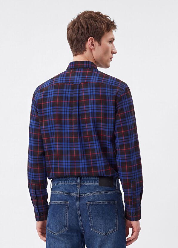 Beymen Club Comfort Fit Sax Blue Plaid Shirt - 4