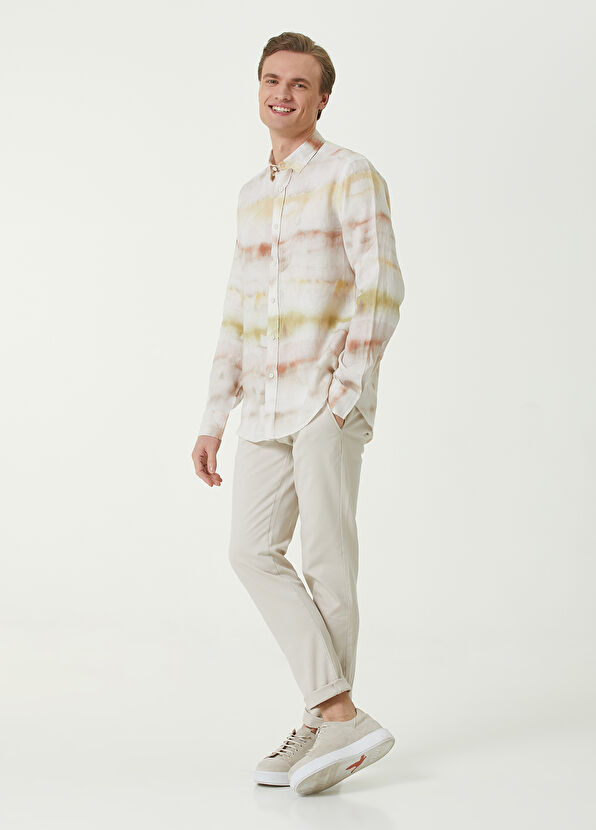 Beymen Club Comfort Fit Yellow Batik Patterned Linen Shirt - 2