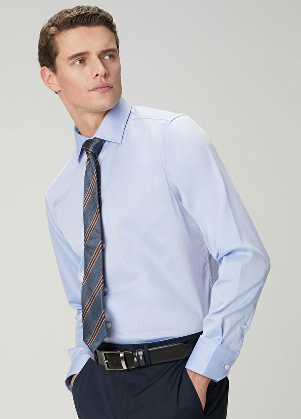 Beymen Club Comfort Fit Koyu Mavi Armürlü Non-iron Gömlek - 4