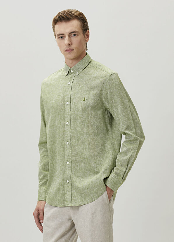 Beymen Club Comfort Fit Khaki Linen Shirt - 4