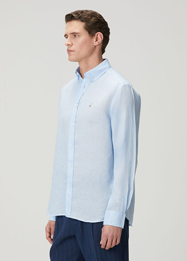 Beymen Club Açık Mavi Comfort Fit Keten Gömlek - 4