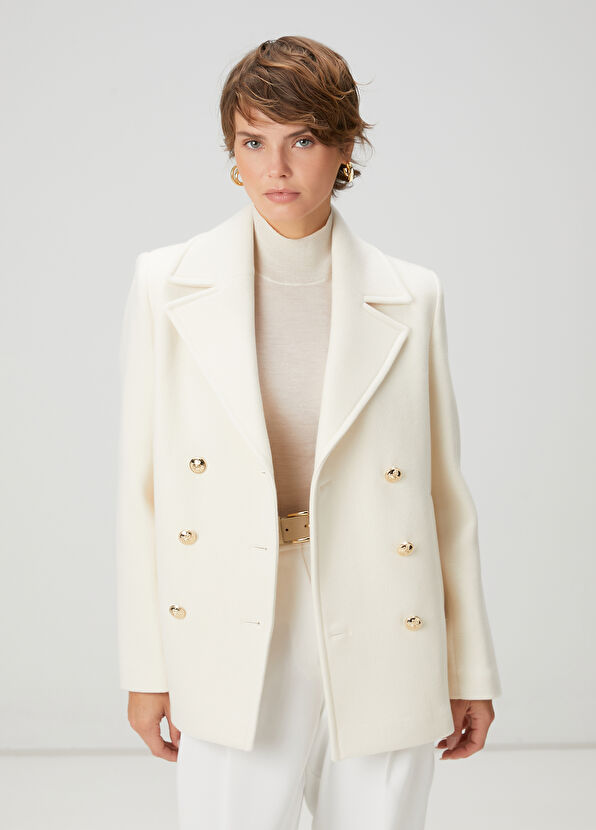 Beymen Club Kırık Beyaz Kruvaze Yün Kaban - 1