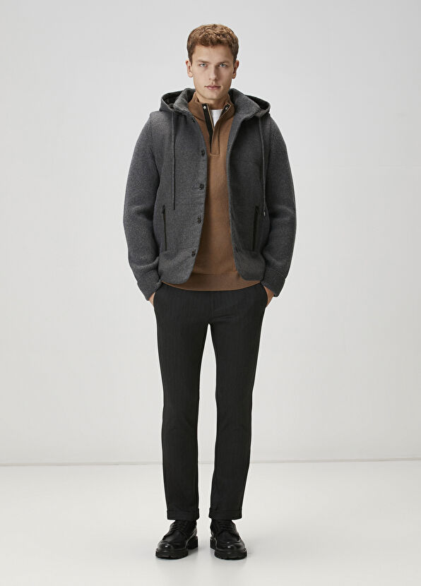 Beymen Club Anthracite Hooded Wool Knit Coat - 3