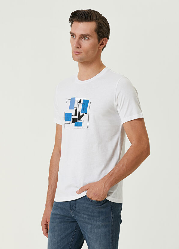 Beymen Club Beyaz Soyut Grafik Kaz Baskılı T-shirt - 4