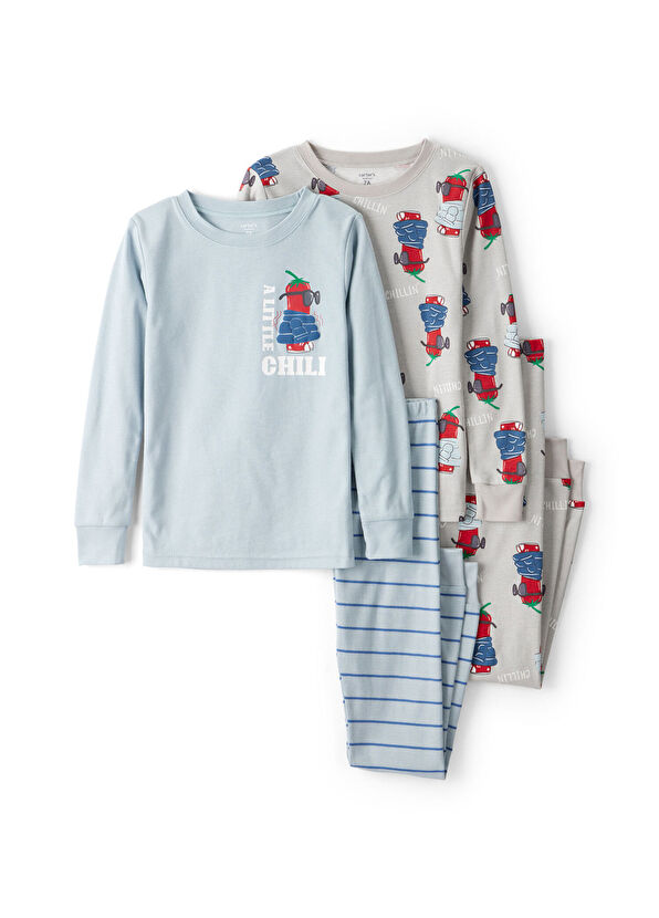 Carter's Mavi Uzun Kollu Pamuklu Erkek Çocuk 3'lü Pijama Seti - 1