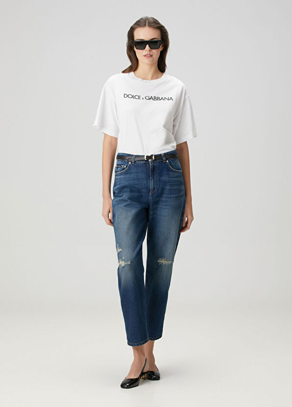 Dolce&Gabbana Koyu Mavi Yıpratma Detaylı Jean Pantolon - 1